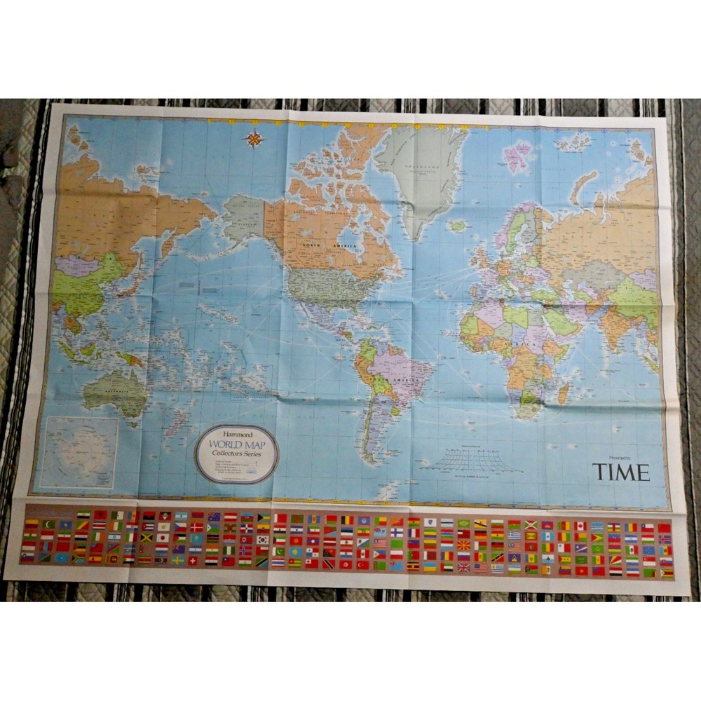 Hammond World Map Collector Series Flags of Nations TIME 38" x 50.5"